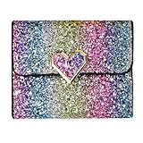Bestmaple Metal Sequins Small Wallet PU Leather Patchwork Hasp for Women Girls (Heart)