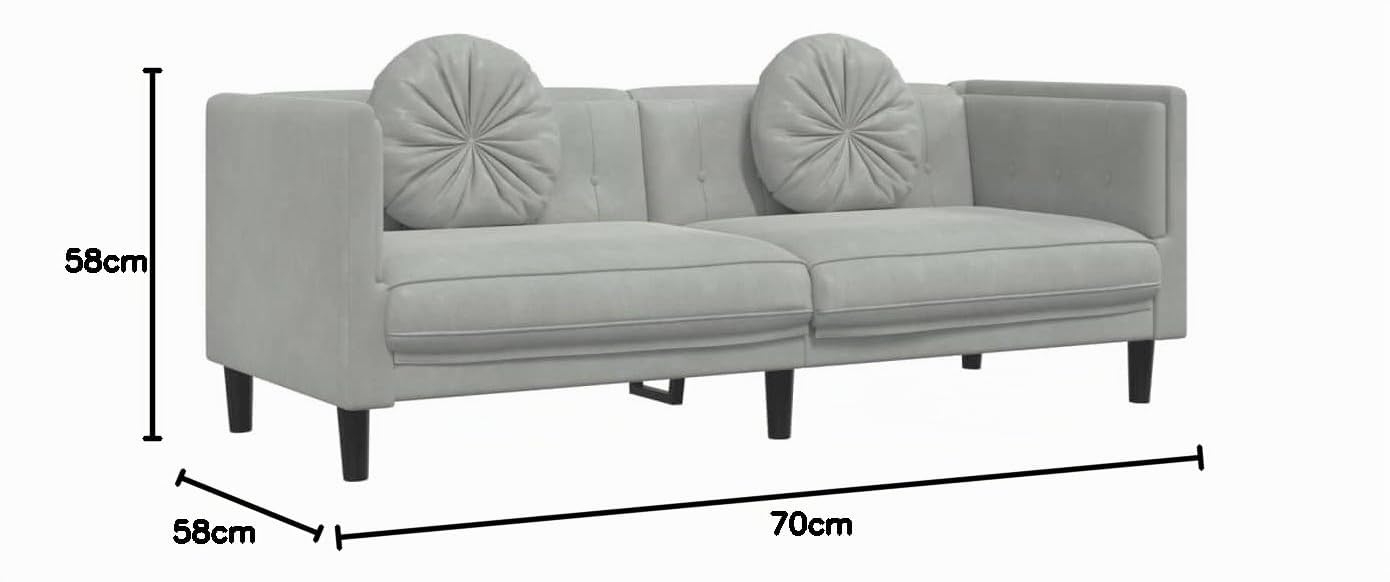 Sofá de 3 Plazas Moderno de Terciopelo, Sofá Chaise Longue con Respaldo y Cojines Acolchados, Gris Claro