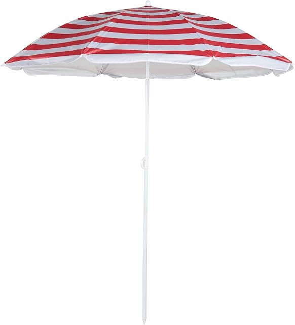 Unibos 1.7m Garden Beach Patio Tilting Tilt Umbrella Parasol Sun Shade Protection UPF40 Red-White Strip