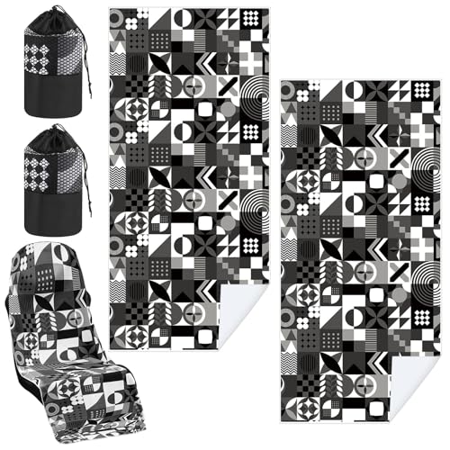 Image of Hahafelt 2 Pack Car Seat Towel Cover with Storage Bag, Black White Abstract | 63 x 32 in Car Towel Seat Cover Non Slip Waterproof, Gym Workout Swimming Running, Machine Washable Sweat Absorbent Protector