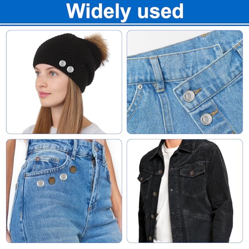 Image of Ceryvop12 Sets Button Pins for Loose Jeans, No Sew and No Tools Instant Replacement Snap Tack Pant Button, Reusable and Adjustable Metal Pants Button Tightener
