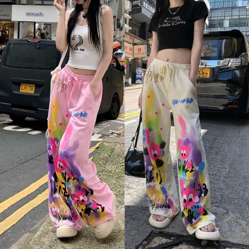 Pink Wide Leg Pants 2024 Summer New Loose Graffiti Casual Pants Sports Pants for Women Y2K Pants4