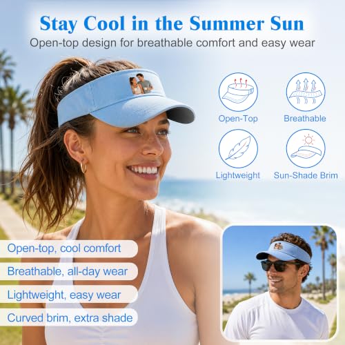 Image of Custom Visor Hat for Men Women Personalized Design Your Own Text Logo Adjustable Sport Baseball Cap