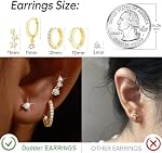 Boucles d'oreilles Gold Hoop pour femmes, 14K Boucles d'oreilles en plaqué or pour perçage multiple, boucles en doré Dainty