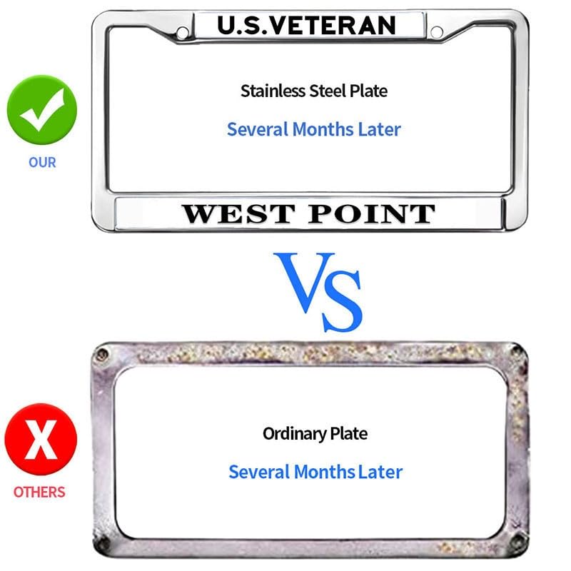 Image of US Veteran West Point License Plate Frame Metal Car Tag Holder Cover | US Veteran West Point License Plate Frame Chrome Metal Car Tag Holder Weatherproof Fit Standard US Auto Truck Accessories