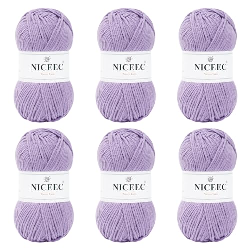 Image of NICEEC 300g Soft Assorted Colors Yarn - Sport Weight,100% Acrylic, 4 Ply, Bonbons Yarn for Crochet & Knit, DIY Project Starter Kit for Kids or Adults(Total 870yds) - Light Purple
