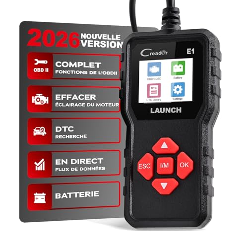 Launch Europe Creader E1 Appareil de Diagnostic OBD2 pour Voiture Lecteur de défauts Moteur DTC Scanner pour protocoles de capteur O2, Test de système EVAP,...