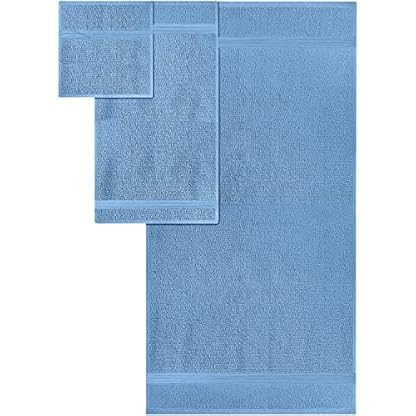 DAN RIVER Handtuch-Set, 100 % ringgesponnene Baumwolle, 8-teilig, mittelblau, 2 Badetücher, 2 Handtücher und 4 Waschlappen, 550 g/m² – weiche, saugfähige Baumwolltücher für Badezimmer, Spa und – Bild 3