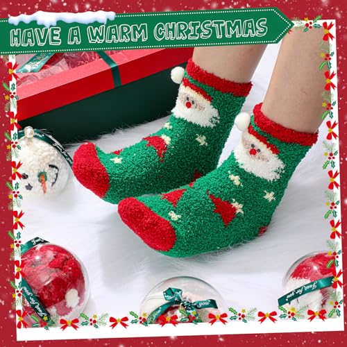 Image of Foaincore 6 Pairs Christmas Fuzzy Socks for Women with Transparent Ball and Gift Box - Cute Warm Winter Socks - Fluffy Cozy Sphere Slipper - One Size Fits Most