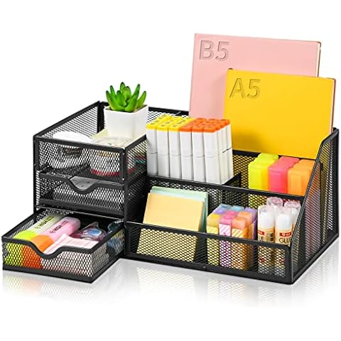 Marbrasse Mesh Desk Organizer with Drawers Cover