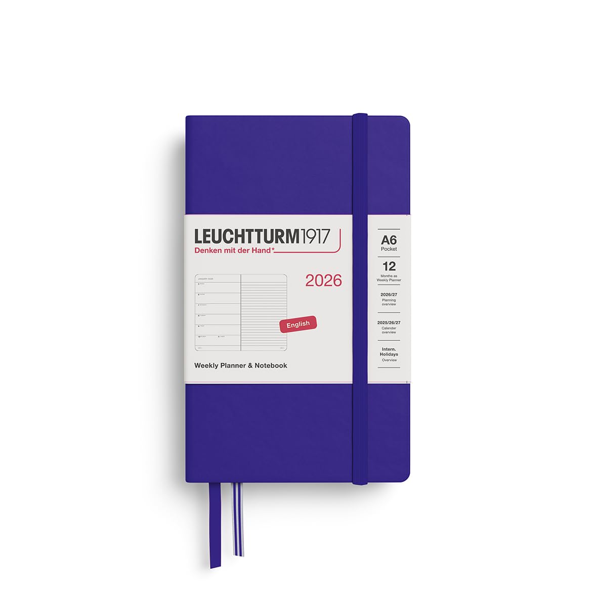 LEUCHTTURM1917 372670 Weekly Planner & Notebook Pocket (A6) 2026 Hardcover, 12 Months, Ink, English