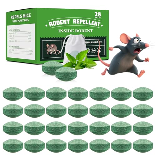 28-Pack Mouse Repellent Long-Lasting Rodent Protection for Indoor and Outdoor Spaces Safe for Kitchens Gardens RVs and Family Areas (Dark Green)