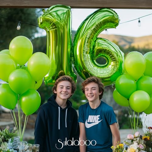 Image of 40 Inch Green Number 16 Balloon Lime Big Large Helium Number 0-9 | Giant Digital 16th Foil Mylar Party Balloon for Birthday Party Anniversary Graduation Decorations