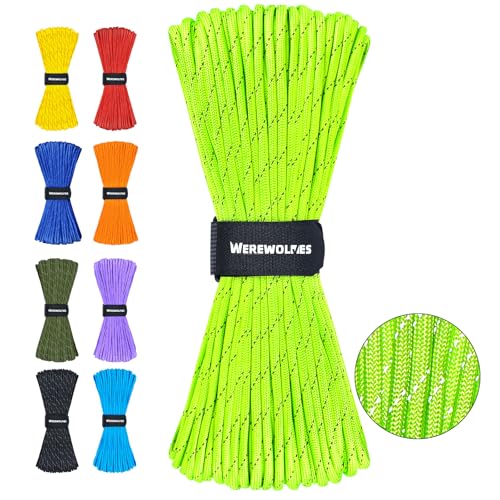WEREWOLVES Reflective Paracord Rope 7 Strand Type III Parachute Cord 4mm 100ft / 200ft for Tent Camping Hiking Fishing Survival Tactical Clothesline DIY Projects