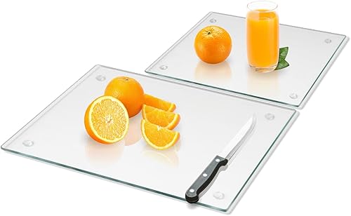 Mymonfif Tabla de cortar de vidrio templado para cocina, tablero de vidrio transparente para encimera, resistente al calor, con pies