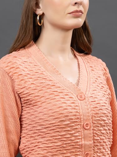 Image of Women's Winter Woolen Cardigan | Full Sleeve Textured Buttoned Sweater for Women | Soft Wool V-Neck Warm Knitted Outerwear for Office & Casual Wear