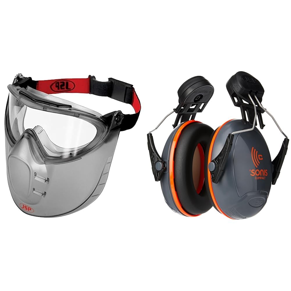 JSP Stealth 9200 Faceshield Goggle N Rated AGW010-603-000 & Sonis Compact Helmet Mounted Ear Defenders - SNR 31 - (AEB030-0CY-000)