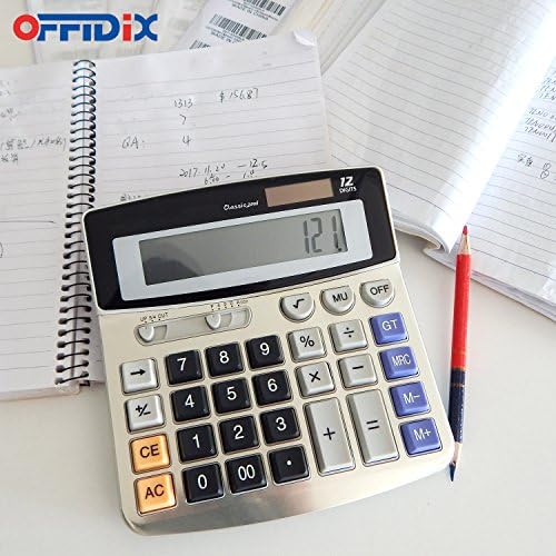 OFFIDIX Office Desktop Calculator Solar and Battery Dual Power Electronic Calculator Portable 12 Digit Large LCD Display Calculator 1PC