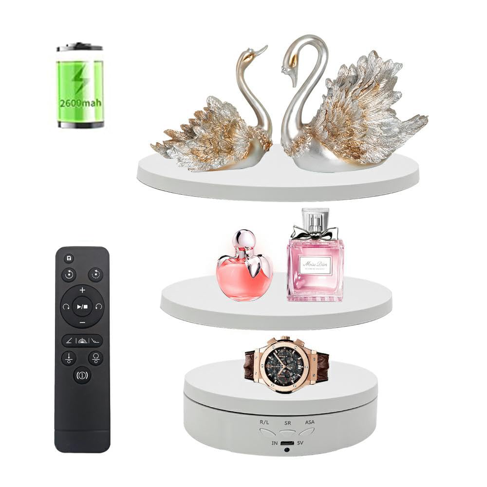 3 in 1 Rotating Display Stand with 5.9/7.08/8.66 inch Replacement Cover, 360 Degree Rotating Display Stand with Remote Control for Photography Products and Video Show,Max Load 22Lbs-White