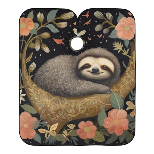 Hezely Sloth on Tree Flowers Hair Dye Cape, Barber Cape for Adults,Waterproof Salon Cape,Waterproof Hairdressing Styling Hair Cutting, 65