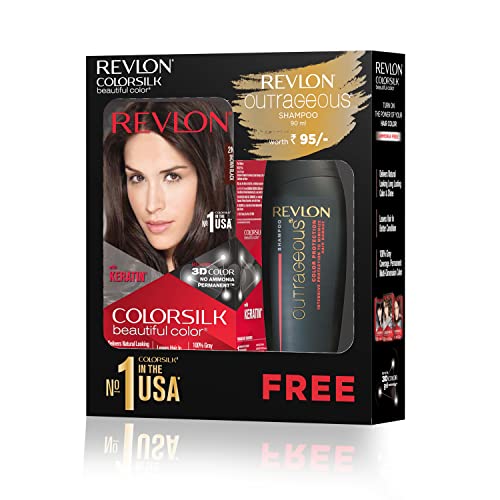 REVLON ColorSilk Hair Color with Keratin – 2N Brown Black – (with Outrageous Shampoo 90 ml) (3S10978F36721320)