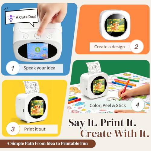 OFIKAL Kids AI Voice Control Sticker Maker, Mini Thermal Printer with 6 Creative Art Modes, Custom DIY Sticker Machine, Portable Craft Toy for Journaling, School Projects, Ideal Gift for Boys Girls - Image 2