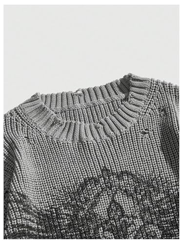 Men's Ripped Goth Sweaters Long Sleeve Frayed Knitted Grunge Punk Pullover Tops3
