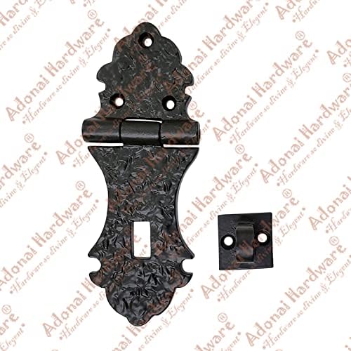 Adonai Hardware 5.50" "Hoshama" Antique Cast Iron Decorative Hasp and Staple for Chest/Trunks - Matte Black Powder Coated