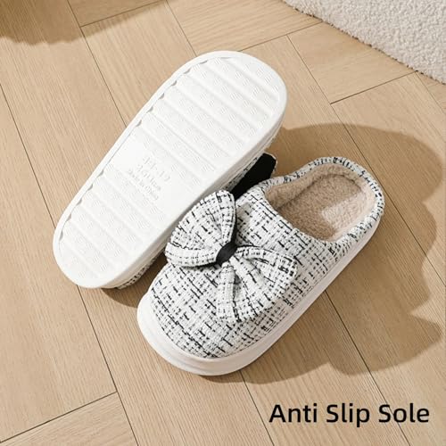 Bow House Slippers Women's Soft Fleece Home Slippers with Bows Winter Warm Plush Slippers Cozy Indoor Cute Bow Tie Slippers Fuzzy Bedroom Slippers Shoes Slip On Non Slip3