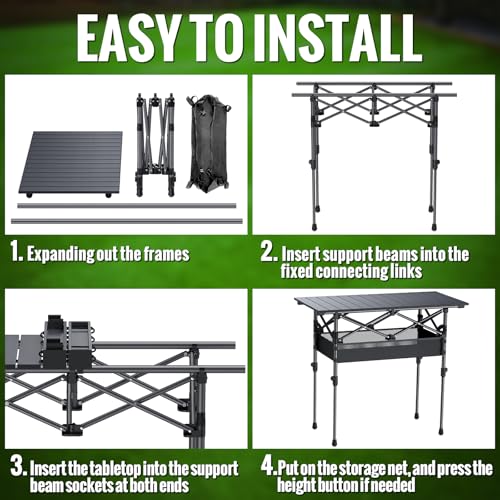 GARLLEN Mesa de Camping Plegable, 2 mesas de Picnic enrollables de Altura Ajustable con Red de Almacenamiento, Mesa de Aluminio Ligero para Exteriores con Bolsa de Transporte para Camping, Barbacoa - imagen 7