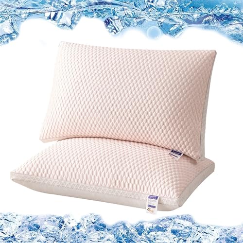 Almohada pluma 9 cm rosa hotelera con enfriamiento
