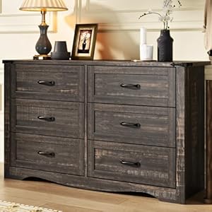 Loomie Farmhouse 6 Drawers Double Dresser for Bedroom, Modern White Dresser Chest of Drawers, Wide Dressers Organizer, Accent Storage Cabinet for Closet, Living Room, Hallway, Dark Rustic Oak Loomie Farmhouse 6 Drawers Double Dresser for Bedroom Modern White Dresser Chest of Drawers Wide Dressers Organizer Accent Storage Cabinet for Closet Living Room Hallway Dark Rustic Oak