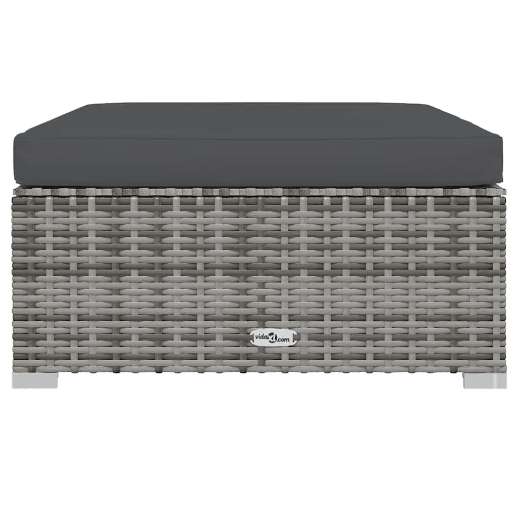 vidaXL Repose-Pied de Jardin et Coussin Tabouret de Terrasse Pouf de Patio Coussin Rembourré Meuble d'Arrière-Cour Gris 70x70x30cm Résine Tressée
