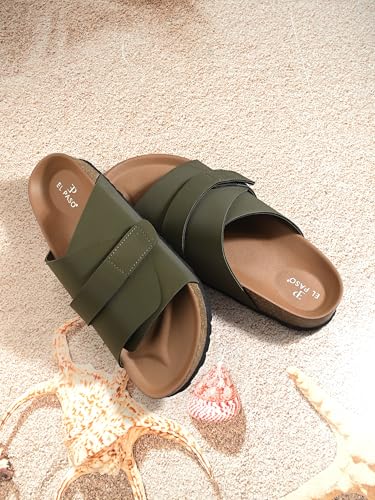 Image of EL PASO Men's Leather Cushioned Cork Sole Sandal Slippers (Size 6 to 12)