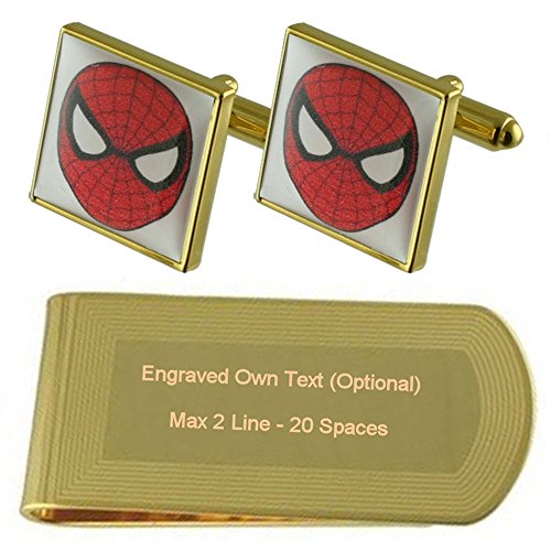 Gemelos Spiderman tono oro y clip de dinero grabado, set de regalo exclusivo de cine