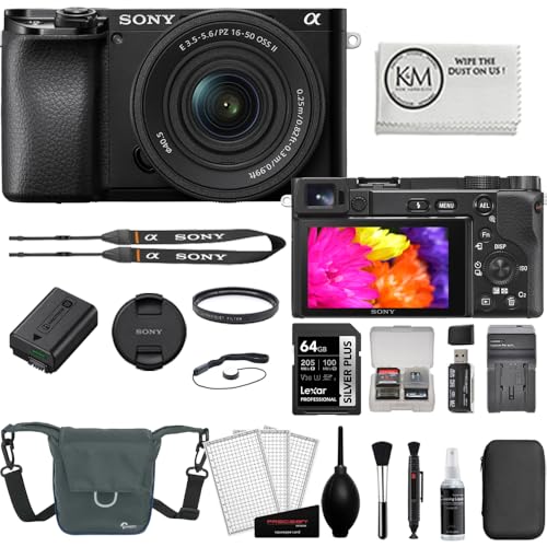 Sony Alpha a6100 Mirrorless Digital Camera with 16-50mm f/3.5-5.6 OSS II Lens Bundle with UV Filter + Memory Card + Card Reader + Memory Case + Cleaning Kit + Camera Bag + Cleaning Cloth (8 Items)