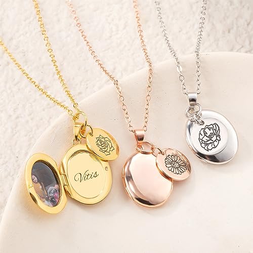 AILIN Custom Women Locket Necklace With Picture 925 Sterling Silver/Brass Personalized Birth Flower Name Photo Necklace For Her Birthday Gifts For Mom Daughter Girlfriends3