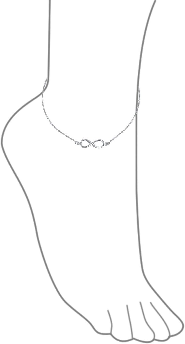 Bling Jewelry Romantic Heart Infinity Figure Eight Love Knot Charm Double Anklet Link Ankle Bracelet For Women .925 Sterling Silver Adjustable 9 To 10 Inch With Extender - Image 6