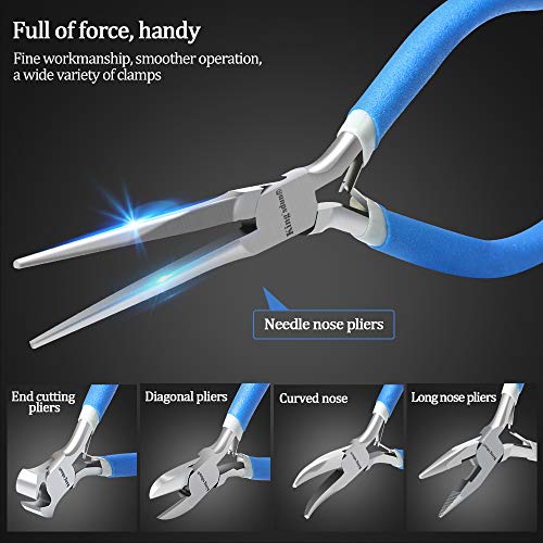 5 Piece Mini Pliers Tool Set, Kingsdun Flush Side Wire Cutter Pliers Set Include Needle/Long Nose/Diagonal/End Cutting/Linesman Pliers for Jewelry Arts Mechanical Work Small Electronics Repair