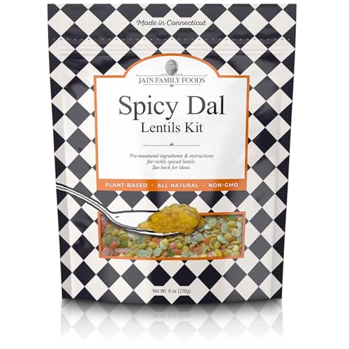 Image of Jain Family Foods - Spicy Dal Lentil Meal Kit | Authentic Indian DIY Spiced Yellow Curry | Makes 30 oz. | High Fiber, Plant-Based, Woman-Owned | Easy Steps, Stove or Instant Pot | 3 Servings