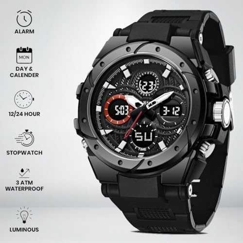 Image of V2A Stryke-VOLTRIX 5130 Analog-Digital Sports Watch for Men | Layered Dial Design | Bold Urban Performance Watch with 50M Water Resistance, Alarm, Stopwatch, Day-Date & Backlight