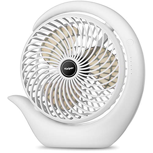 viniper Battery Operated Fan, USB Desk Fan : 180° Rotation and 3 Speeds Portable Rechargeable Quiet Fan, Optimised Battery & Longer Working Hours, Medium Size. Strong Cooling (8.7 inch, White)