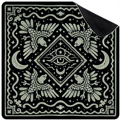 Mahjong Mat for Table All Seeing Eye Occult Mandala Winged Animals Crescent Moons Celestial 31.5" x 31.5" Non-Slip Noise-Reducing Game Mat Premium Mahjong Accessories for Poker Dominoes Hosting