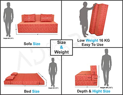 Image of Adorn India Easy Three Seater Sofa Cum Bed Poly Cotton (Red) 5'X6'