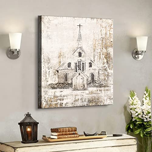 Church Canvas Wall Art Christian Gift Church Pictures Wall Decor Religious Abstract Churchs Painting Wall Art For Bedroom Bathroom Living Room Prints Artwork Framed 12"X16" #TOP1