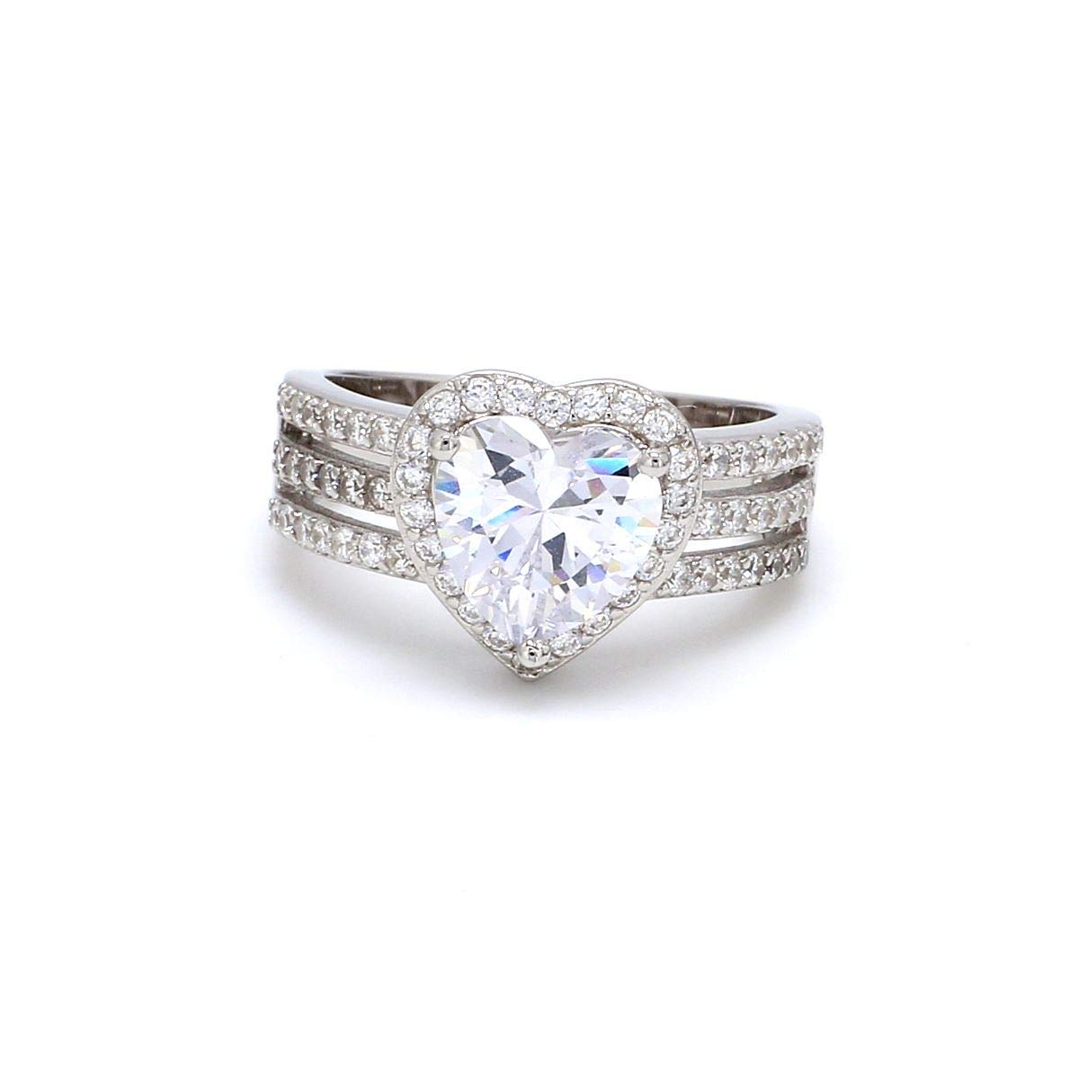 Ornate Jewels 925 Silver AAA Grade American Diamond Three Row Love Heart Halo Ring for Women and Girls Wedding Engagement Jewellery (B07VSGZSSP) Amazon Price History, Amazon Price Tracker