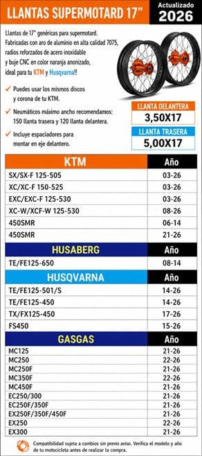 Pareja llantas supermotard 17 para KTM con Bujes CNC 5"/3,5"