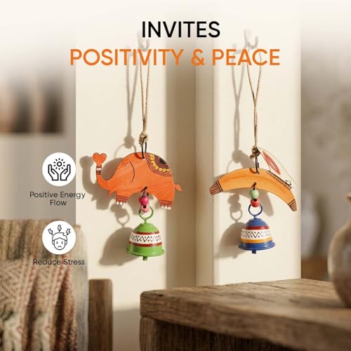 Image of Aakriti Art Creations Elephant & Toucan Harmony Wind Chime Set | Handmade Modern Art Wooden & Metal Wind Chimes | Decorative Indoor & Outdoor Hanging for Balcony, Garden, Living Room & Gifting
