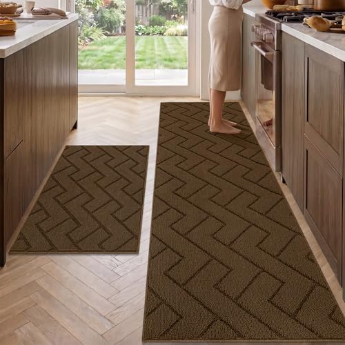 Image of hicorfe Kitchen Runner Rug,24 inchx71 inch+24 inchx35 inch Kitchen Set,Non-Slip Kitchen Mat