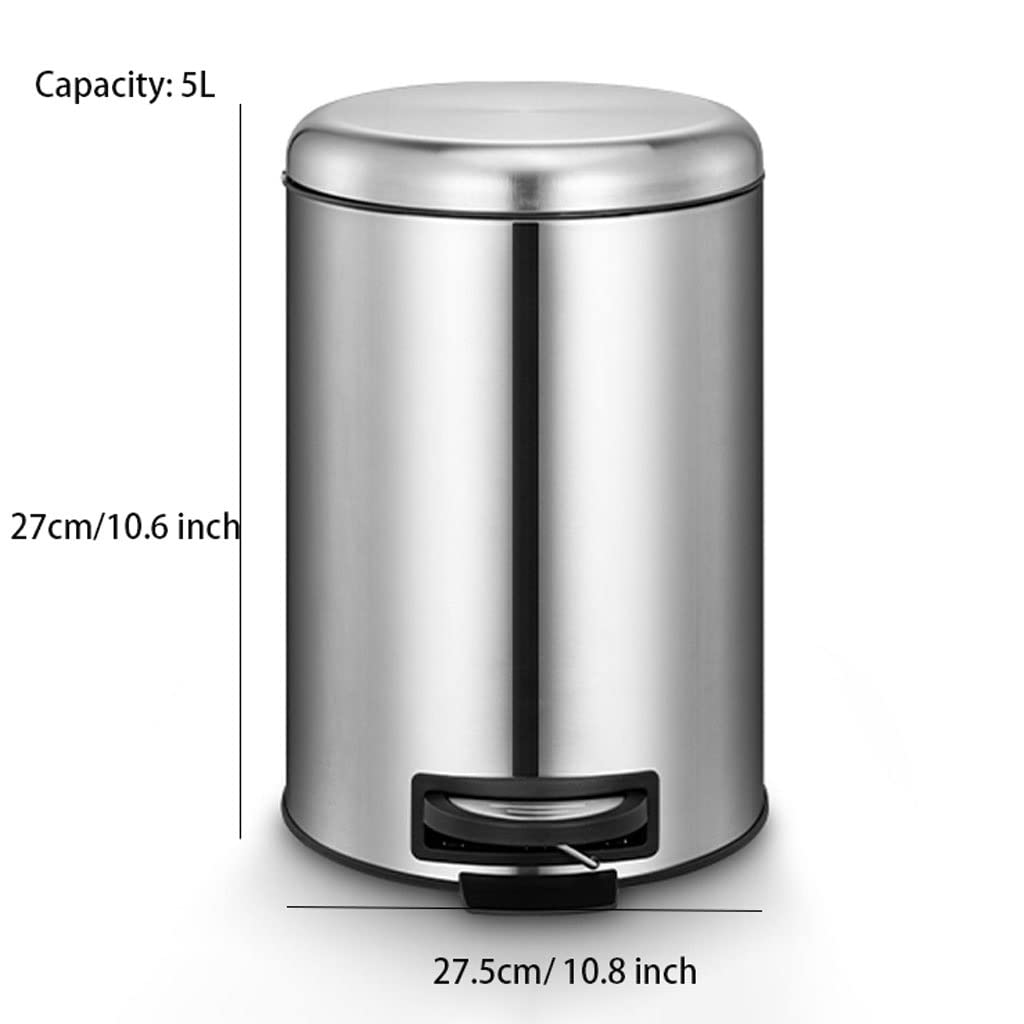 Mülleimer, kleiner Treteimer, Deckel for Badezimmer Schlafzimmer Edelstahl Mülleimer Abfallkorb Mülleimer Küche Mülleimer Wohnzimmer(5L)